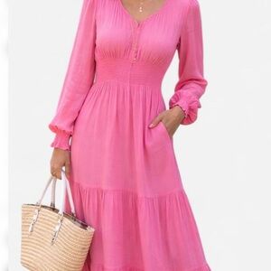 SHEIN Vibrant Pink Long Sleeve Dress